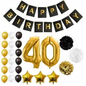  Set mit Luftballons zum 40. Geburtstag in Gold und Schwarz