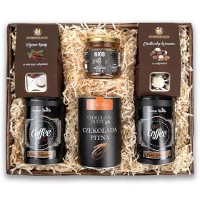 GROSSER GESCHENKKORB, Set aus Kaffee, Schokolade und Honig