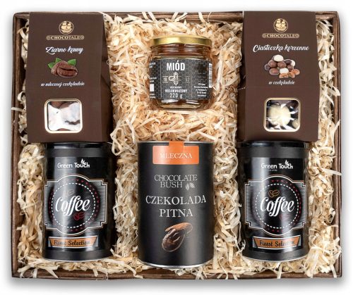  GROSSER GESCHENKKORB, Set aus Kaffee, Schokolade und Honig