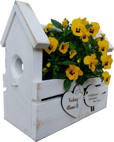 Personalisierte weiße Holzkiste für Kräuter und Blumen