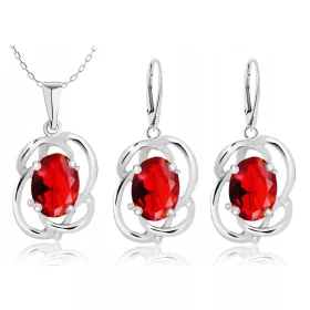  SILBERSCHMUCKSET MIT ROTEM ZIRKONIA