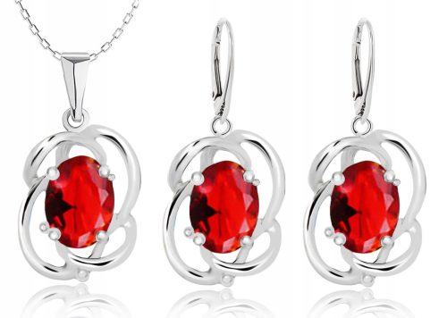  SILBERSCHMUCKSET MIT ROTEM ZIRKONIA