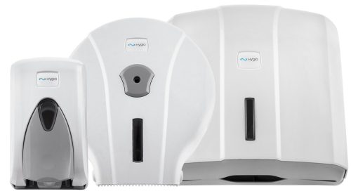 Seifenspender Hygio manueller Seifenspender zur Wandmontage, 500 ml, Weiß, Grau- und Silbertöne