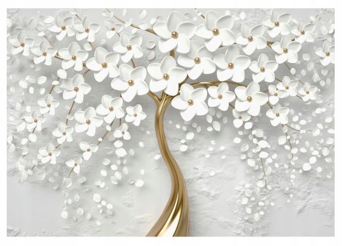 Fototapete 3D BAUM GOLD BLÄTTER BLUMEN 368x254