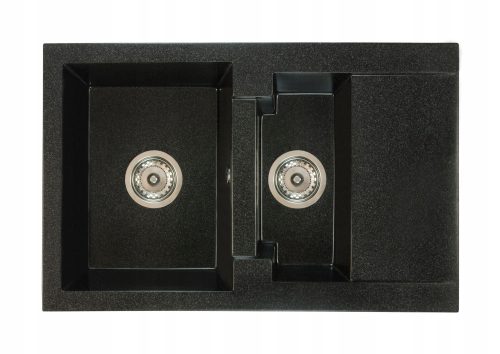 Brado DORIS Eineinhalbbeckenspüle, schwarz gesprenkelter Siphon, Chrom, schwarzer Granit