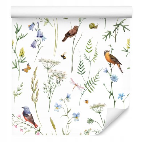 Wallepic Vlieswandtapete 53 cm x 10 m bunte Vögel und Pflanzen