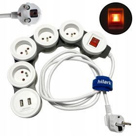    Überspannungsschutz-Verlängerungskabel, Hilark-Streifen, 1,5 m, 4 Stück, weiß
