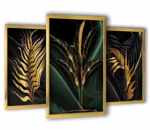 Bilder an der Wand 3 Gemälde in Goldrahmen 43x99 Blattgold