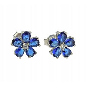  Silberne rhodinierte Blumenohrringe mit Zirkonen