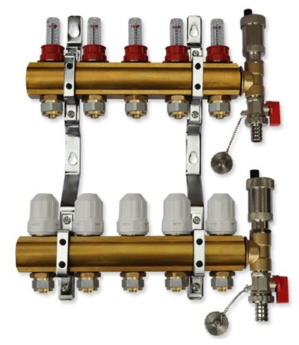  Fußbodenheizungsverteiler, 10 Kreise, Messing, FÜR UNTERBODEN