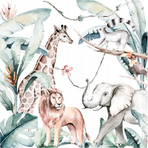 Dekorative Wandaufkleber SAFARI DSCHUNGEL ELEFANT GIRAFFE WANDAUFKLEBER XXL