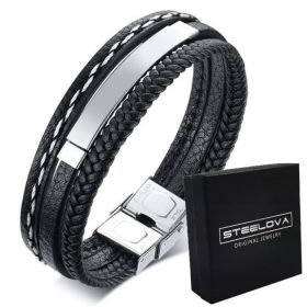  ARMBAND MIT 3 LEDERSTREIFEN + SILBERPLATTE