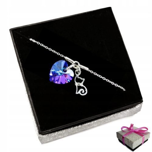  Aurora Damenarmband mit Katze und Kristallherz, 20 cm, Silber