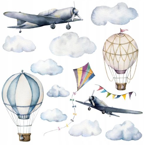  Wandaufkleber Flugzeuge Wolken Luftballons 100x100cm