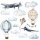  Wandaufkleber Flugzeuge Wolken Luftballons 100x100cm