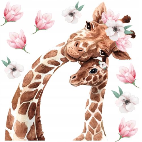  KLEINE GIRAFFE MIT MUTTERBLUMEN Wandtattoo XXL