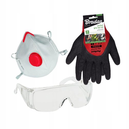 Komplettset für Sprüharbeiten: Schutzbrille, Maske und Handschuhe