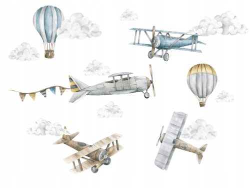  Wandaufkleber Flugzeuge Luftballons Wolken 170x2,5m